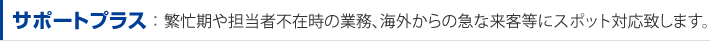 サポートプラス：繁忙期や担当者不在時の業務、海外からの急な来客等にスポット対応致します